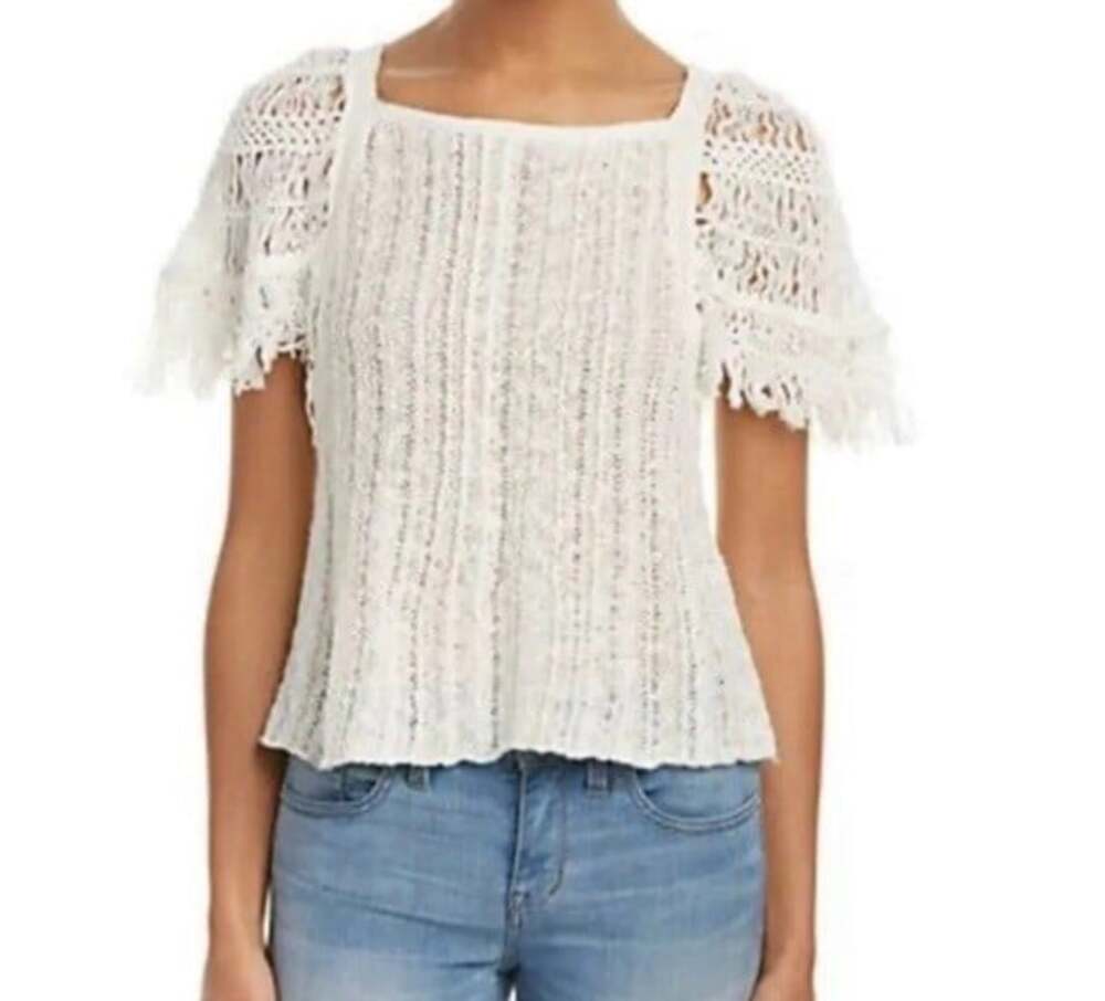 FREE PEOPLE Size Large Blackbird Macrame Blouse in Ivory MSRP $128